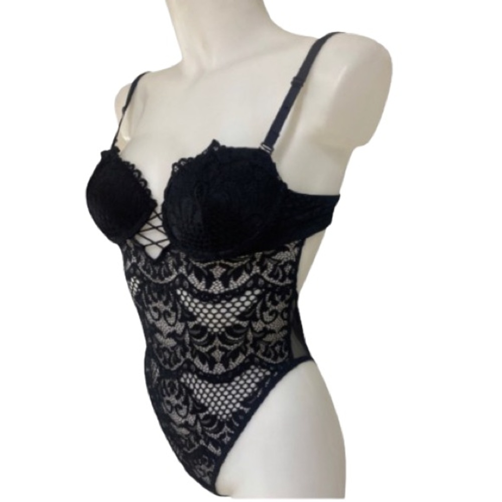 La Senza Ultra Sexy Unlined Push Up Bra Black Lace BodySuit XS - Picture 2 of 15